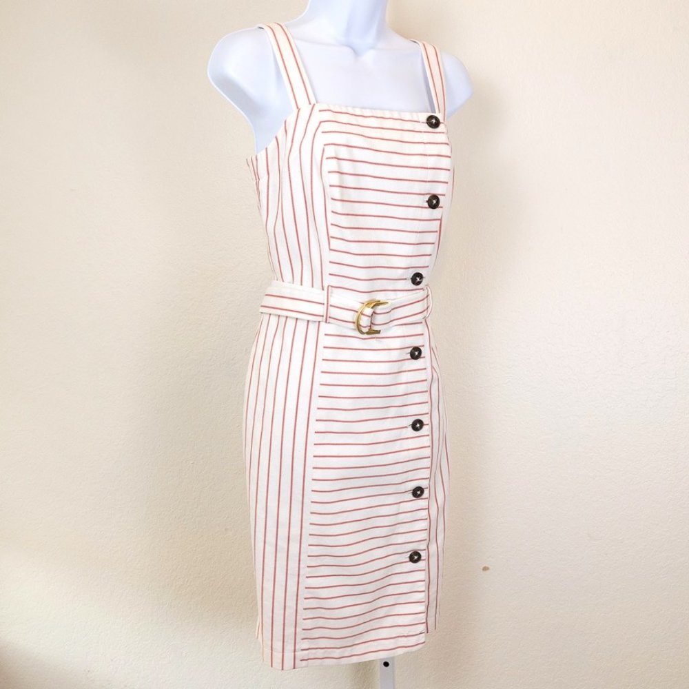 Tommy Hilfiger White Red Striped Woven Belted Sundress, Size 0.